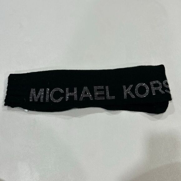 Michael Kors Black Knit Scarf Rhinestone Logo Winter Wrap - Picture 1 of 3